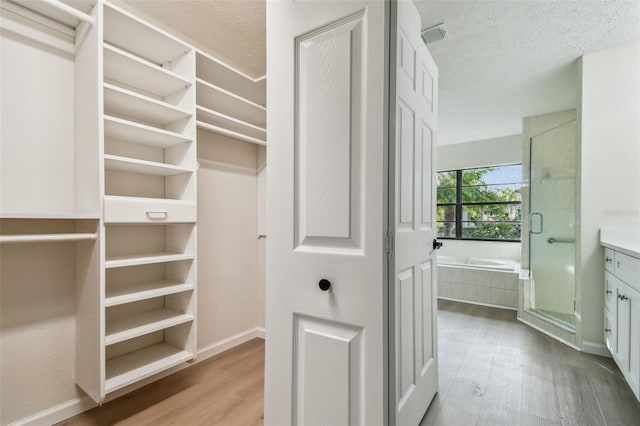 walk in closet with light wood-type flooring