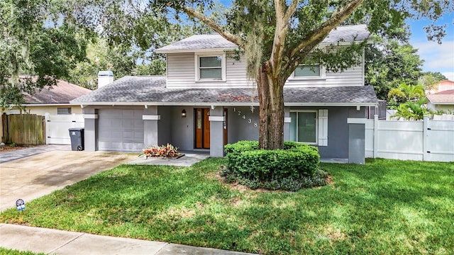 front facade featuring a garage and a front yard