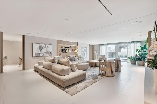 living room featuring light tile patterned floors