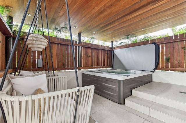 view of patio featuring a hot tub