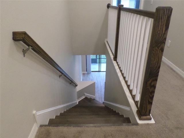 staircase featuring carpet flooring and a wealth of natural light