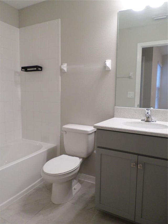 full bathroom with vanity, toilet, and shower / bathing tub combination