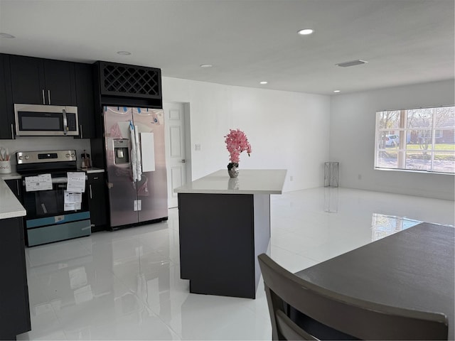 kitchen featuring stainless steel appliances and a kitchen island