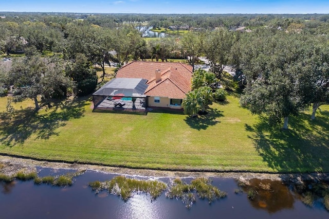 aerial view with a water view