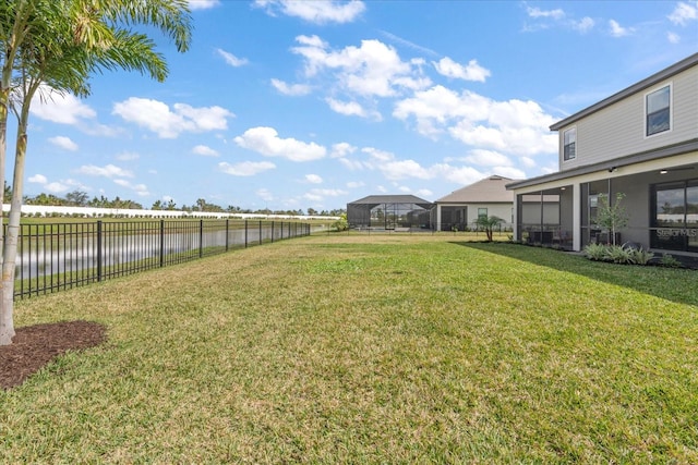 view of yard with a water view