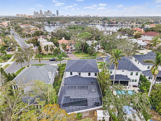 bird's eye view featuring a water view