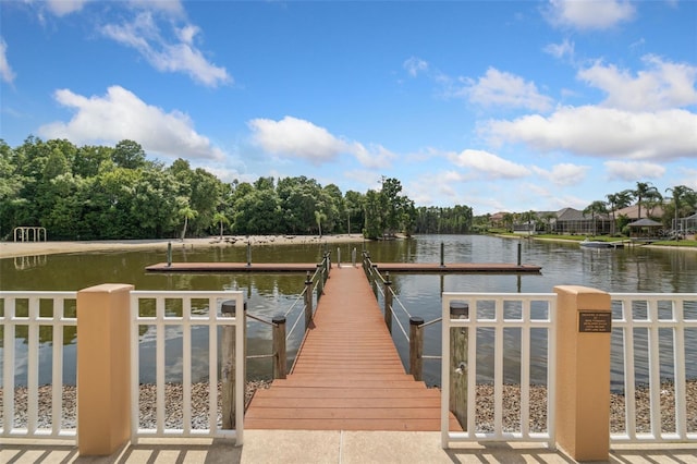 dock area featuring a water view