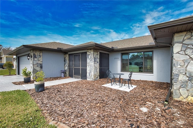 exterior space featuring a garage