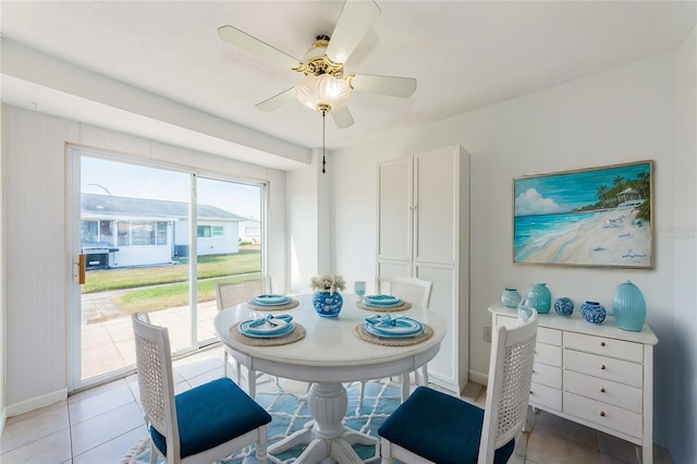 dining room with ceiling fan and light tile patterned floors