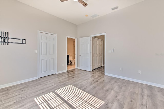 interior space featuring ceiling fan and light hardwood / wood-style flooring