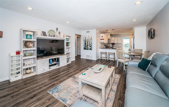 living room featuring dark hardwood / wood-style flooring