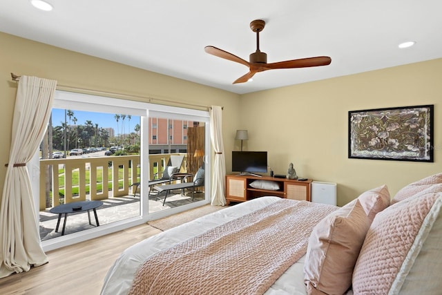 1200 N Shore Dr NE Unit 204, Saint Petersburg, FL 33701 - bedroom with recessed lighting, wood finished floors, access to exterior, and a ceiling fan
