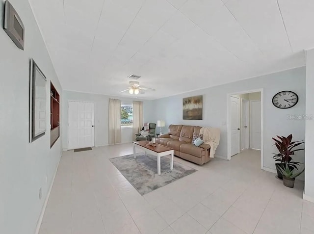 living room featuring ceiling fan