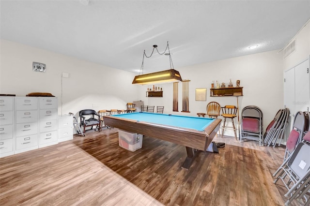 rec room featuring wood-type flooring and pool table