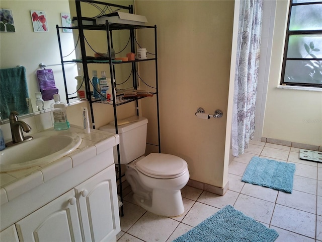 bathroom with tile patterned floors, toilet, and vanity