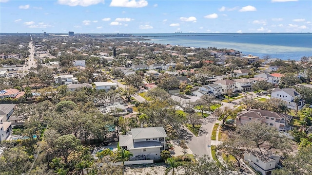 aerial view with a residential view and a water view