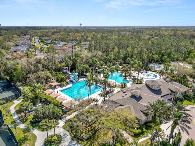 bird's eye view featuring a view of trees