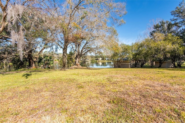 view of yard with a water view