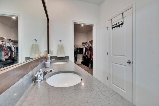 full bathroom featuring a walk in closet, a sink, and double vanity