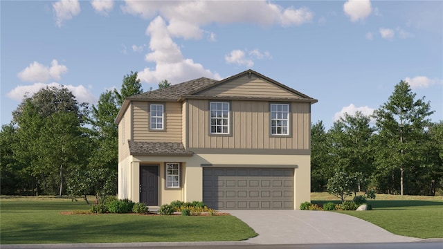 view of front of property with a garage and a front yard