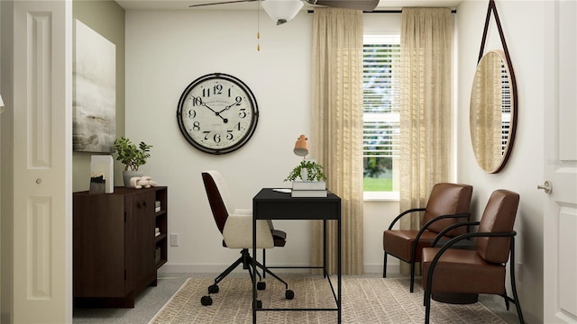 office area with ceiling fan