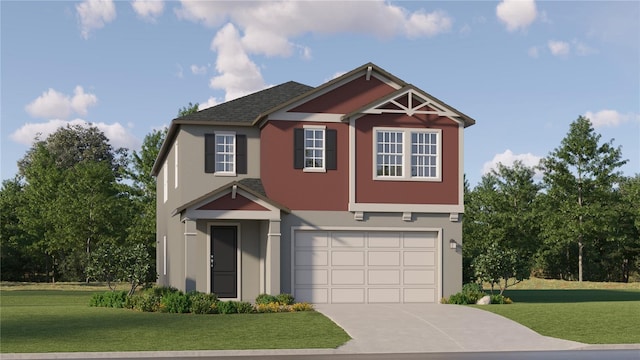 view of front of property with a garage and a front yard