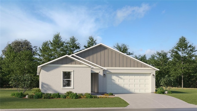 view of front facade with a garage and a front lawn