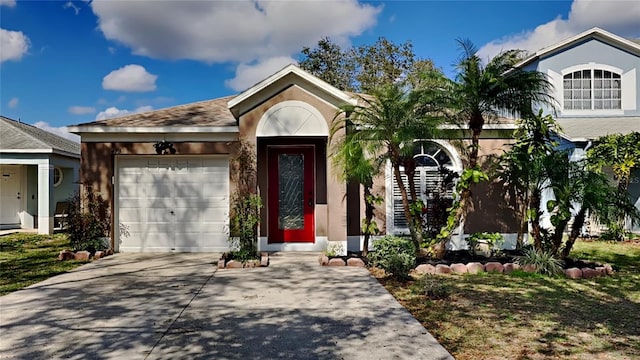 single story home with a garage