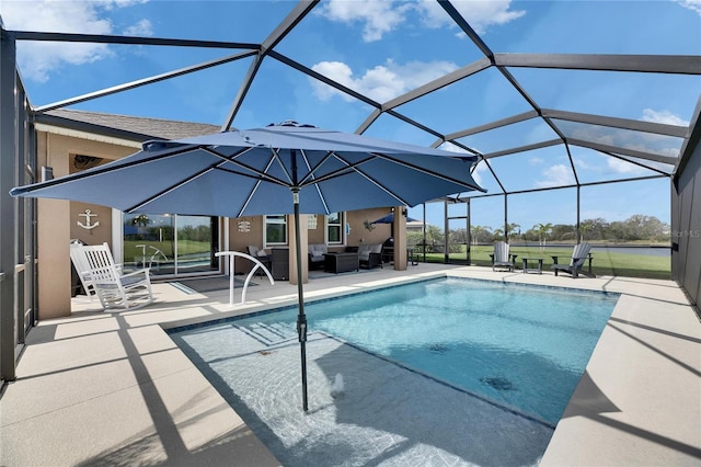 view of pool featuring a patio, a lanai, and outdoor lounge area