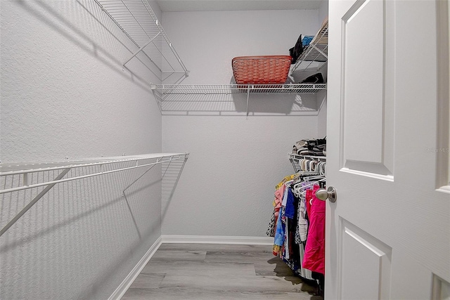 walk in closet featuring light hardwood / wood-style flooring