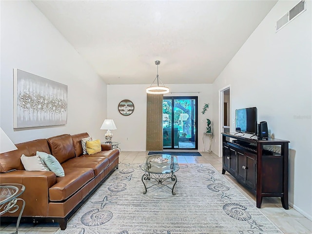 living room with light tile patterned floors