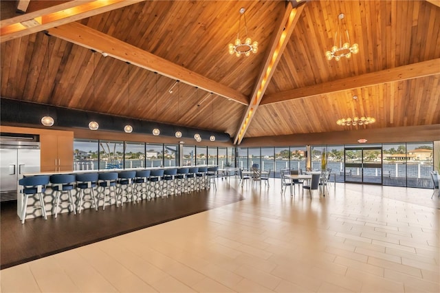 lobby featuring a water view