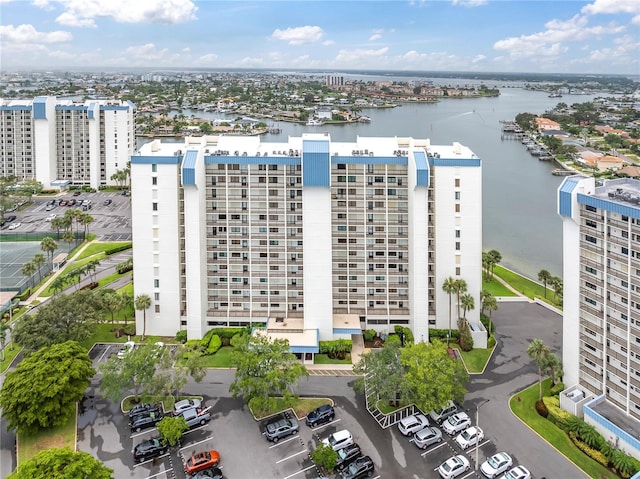 aerial view with a water view