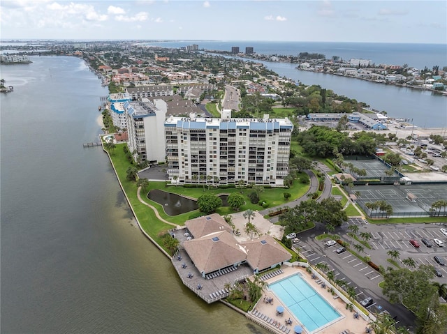 aerial view featuring a water view