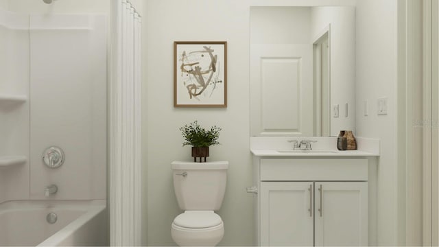 full bathroom with vanity, shower / tub combination, and toilet