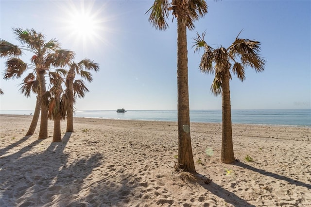 view of water feature with a beach view