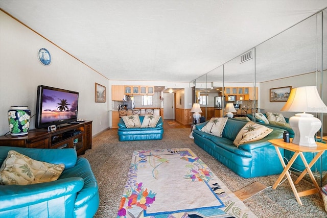 living room featuring carpet flooring