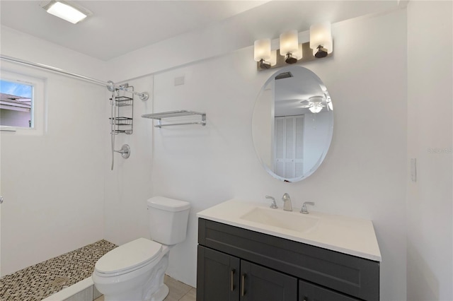 full bathroom with toilet, walk in shower, and vanity