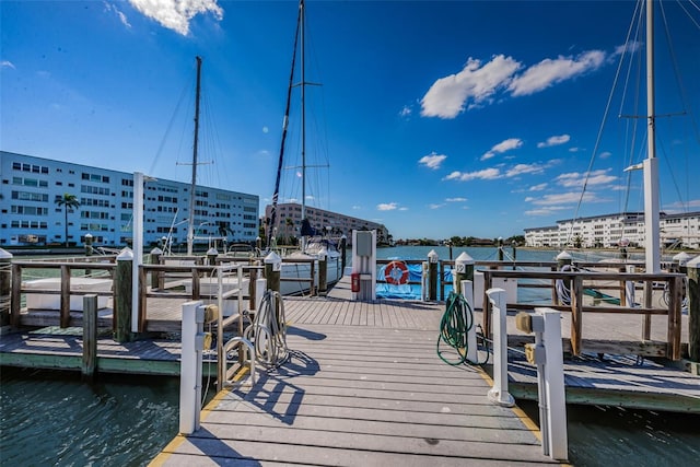 dock area with a water view