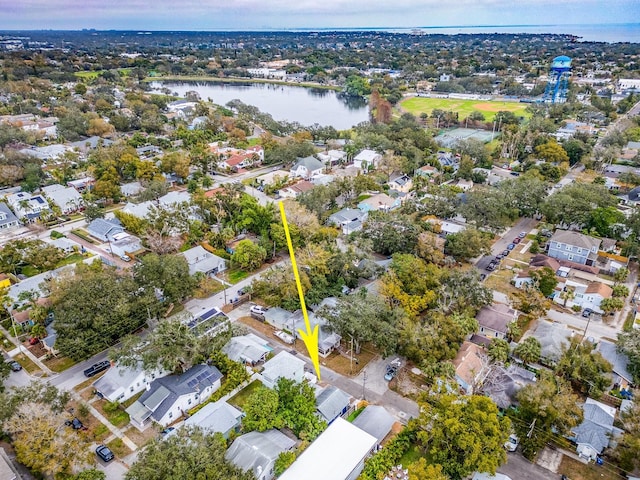 aerial view featuring a water view