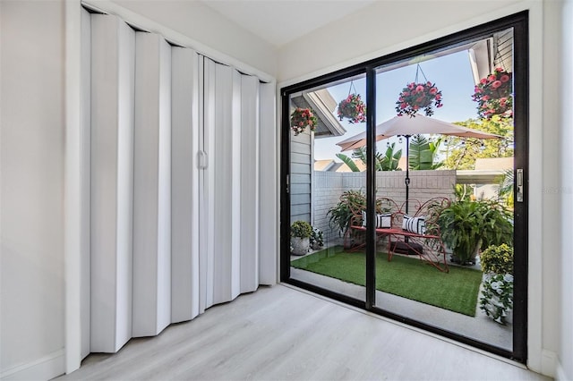 doorway with light hardwood / wood-style floors