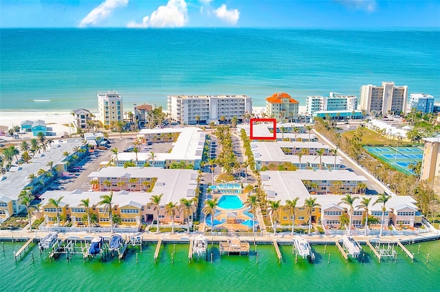 aerial view featuring a water view