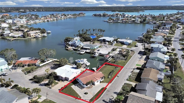 aerial view featuring a water view