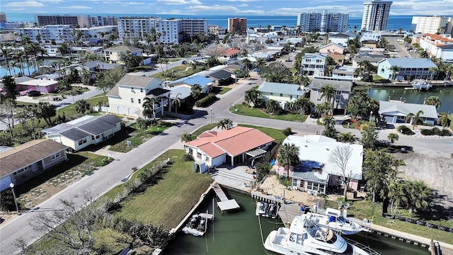 bird's eye view featuring a water view