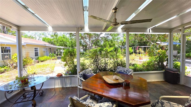 1372 Palmetto St, Clearwater, FL 33755 - sunroom with a ceiling fan and outdoor dining space