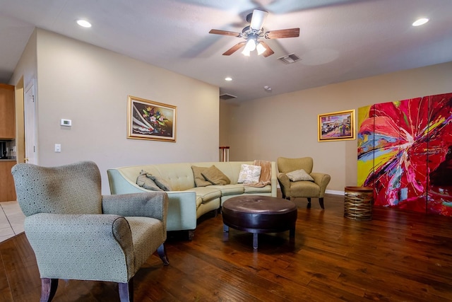 10534 Bermuda Isle Dr, Tampa, FL 33647 - living room with hardwood / wood-style floors and ceiling fan