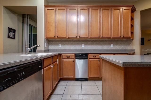 10534 Bermuda Isle Dr, Tampa, FL 33647 - kitchen featuring light tile patterned flooring, dishwasher, sink, and decorative backsplash