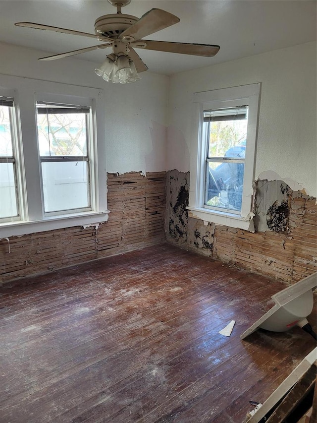 interior space featuring plenty of natural light, hardwood / wood-style floors, and ceiling fan