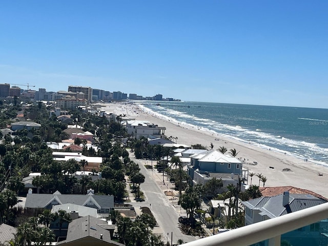 view of water feature with a beach view