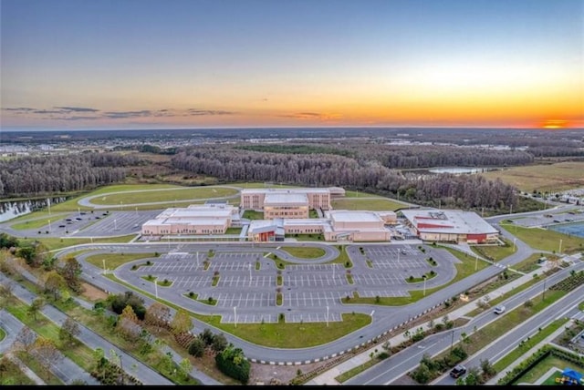 view of aerial view at dusk